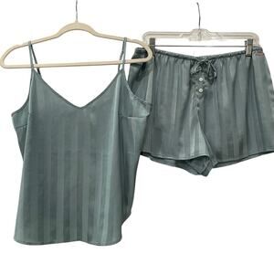 Danskin Blue Silky Stripe Tank Top Short Pajama Sleep Set Size XL